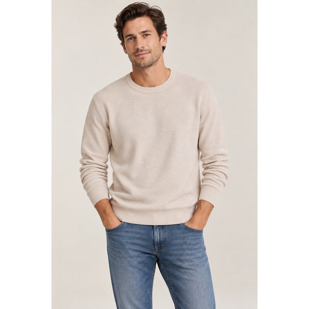 NWT J. Crew BM043 Cotton Pique Stitch Crewneck Sweater Mens L Heather Natural